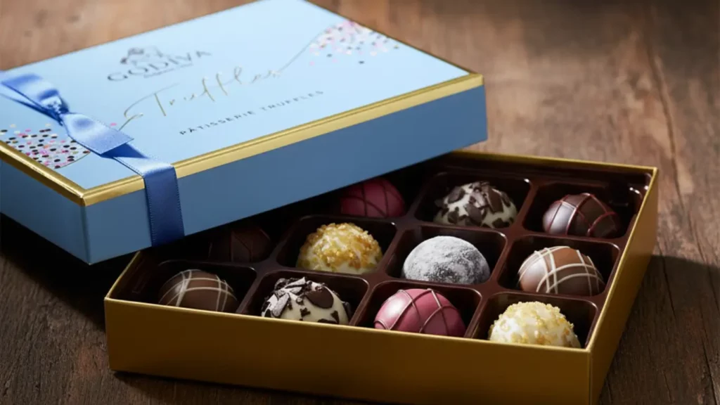 Godiva Patisserie dessert truffles gift box, luxury chocolate indulgence to satisfy pregnancy cravings.