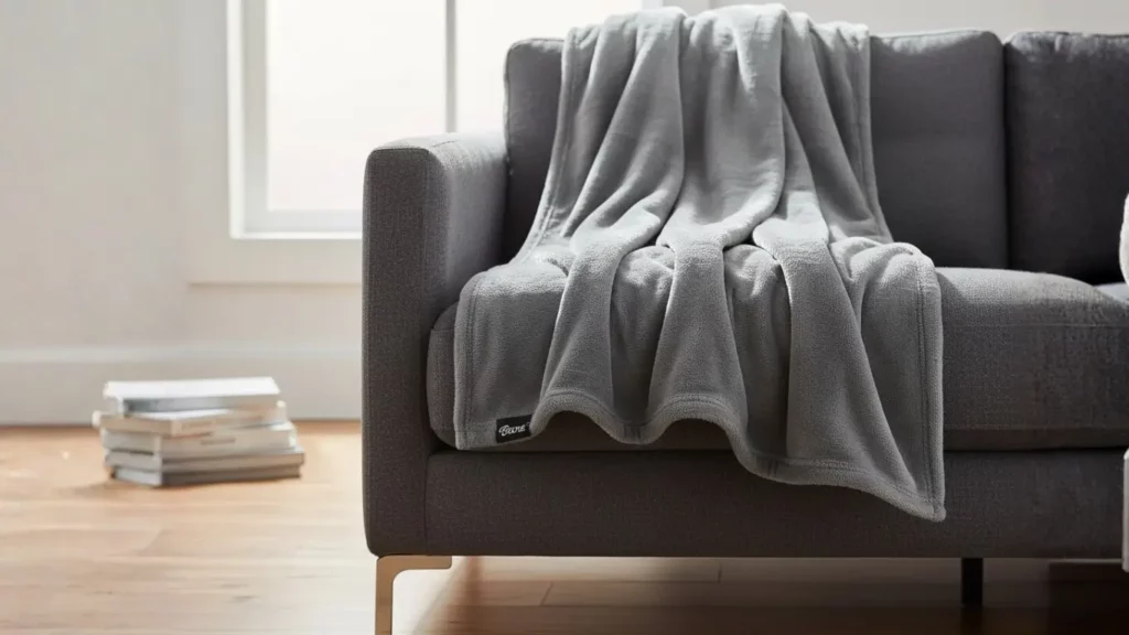 A cozy Bare Home microplush fleece blanket, an affordable and practical new home gift for men.