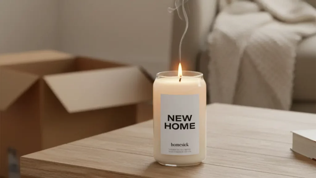 The Homesick 'New Home' scented candle, a thoughtful and cozy housewarming gift for him or her.