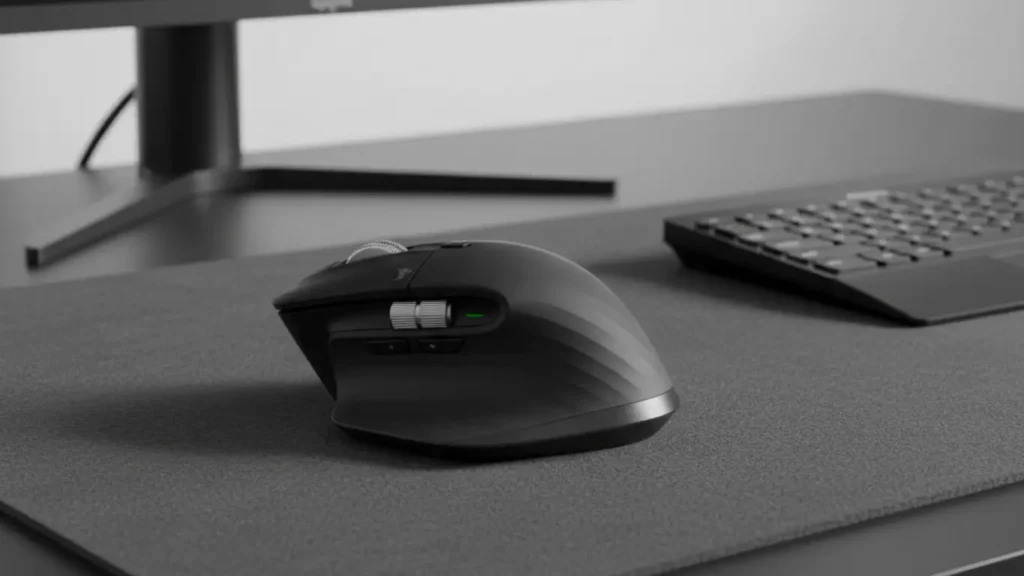 The Logitech MX Master 3S ergonomic mouse in black, shown on a modern desk, as the ultimate productivity tech gift for a dad's home office.